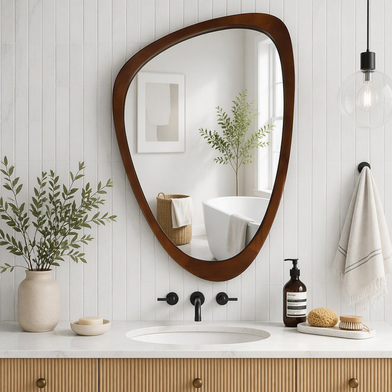 Miroir décoratif irrégulier, 24 po x 36 po, Black + Dark Walnut