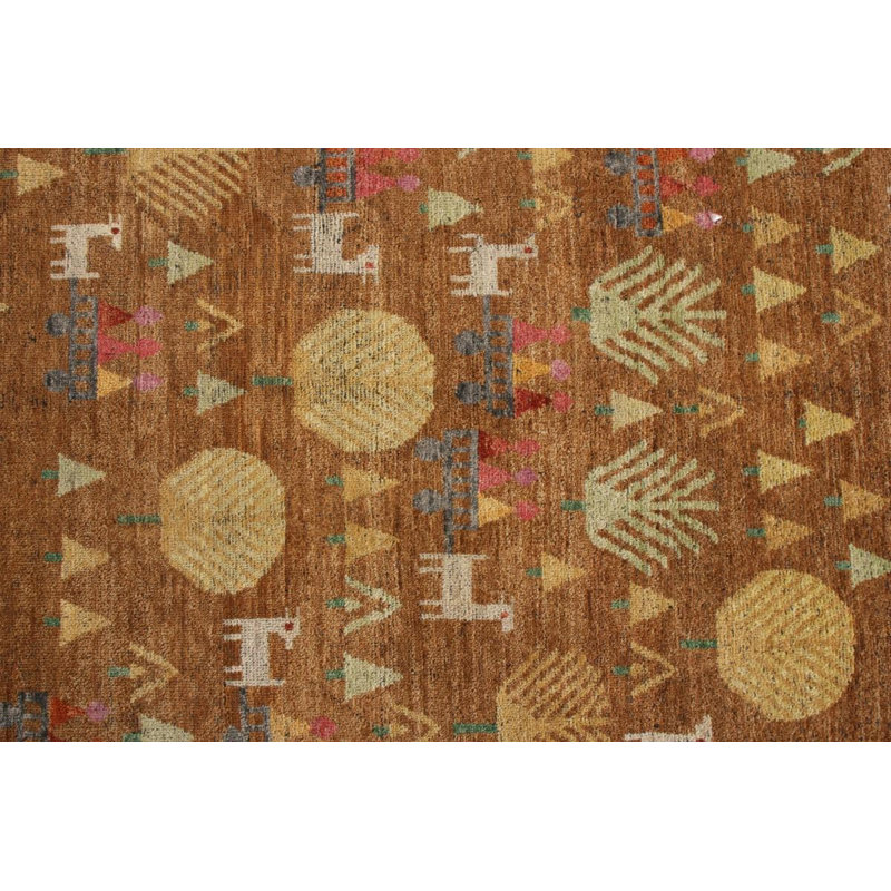 Rug & Kilim’S Swedish Folk Art Rug In Brown With Geometric Pictorials, Rectangle 4' x 6'