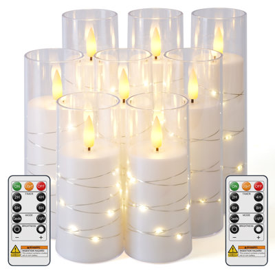 8 Pack LED Flameless Pillar Candles With Remote & Timer, Flickering Acrylic Fake Candles Built-in Star String Lights, Flameless Battery Operated Candles For Christmas Halloween Wedding Home Decor, Holiday Gift