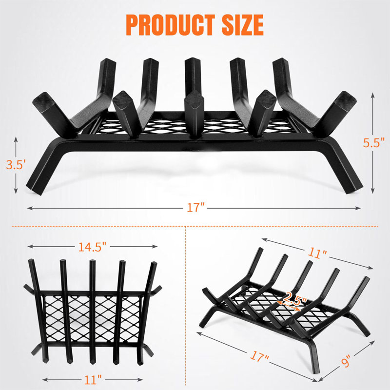 Fireplace Log Grate, 5.5" H x 17" W x 9" D