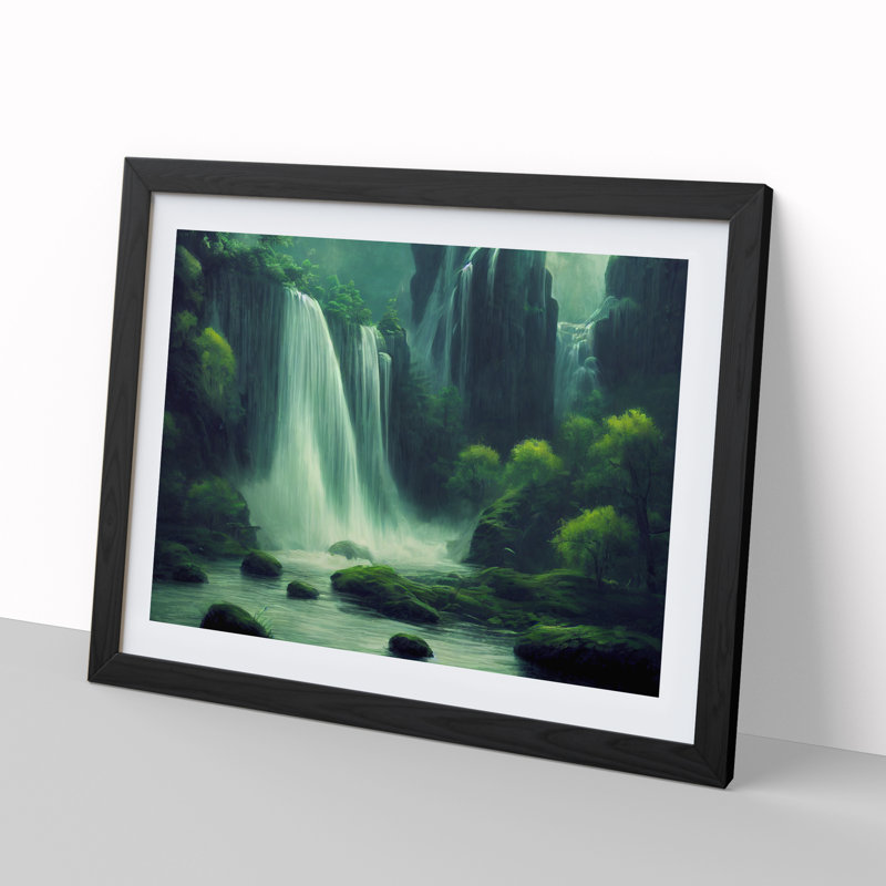 Exquisite Waterfall - Single Picture Frame Print, 46cm H x 64cm W x 2cm D, Black