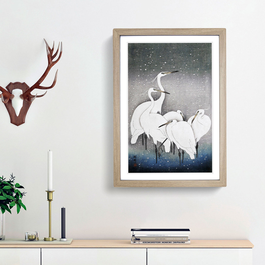 Group of Egrets by Ohara Koson - Framed Print