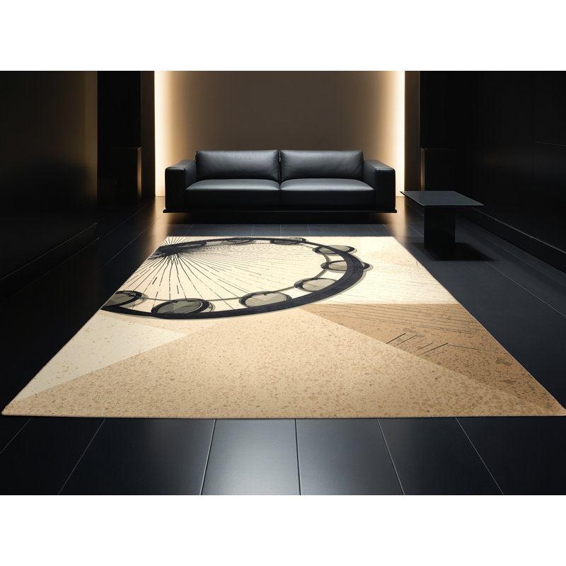 Machine Washable Entertainment & Pop Culture Tambourine Modern Geometric Rug in Beige – Beige Binding, 5x8