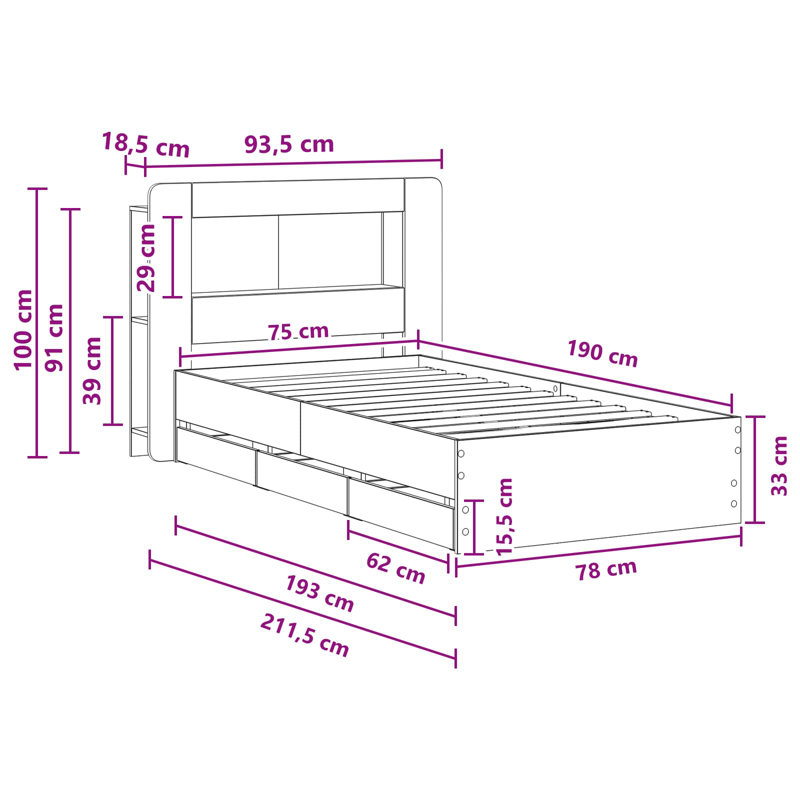 Bed, Small Single (2'6), Grey Sonoma