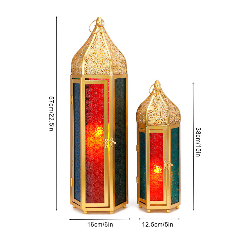 2 Piece Metal Glass Tabletop Lantern Set