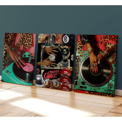 3 pièces à la mode femme noire art mural mode fille noire léopard photo décoration murale musique rétro disque DJ affiche esthétique afro-américaine Y2k art peinture impressions sur toile pour le salon chambre à coucher