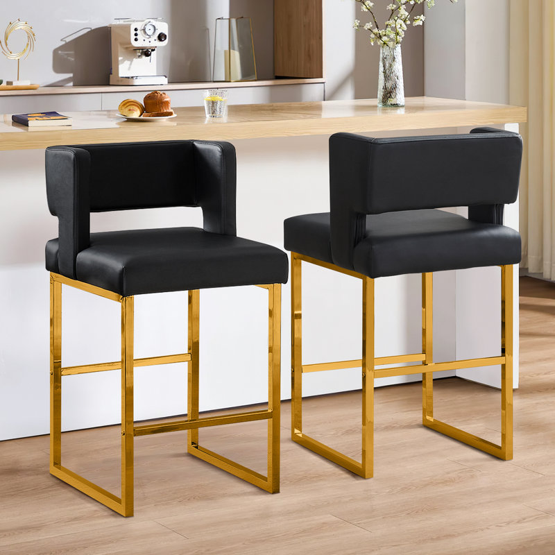 Tabouret de comptoir rembourré avec structure en métal (ensemble de 2), Noir, Doré