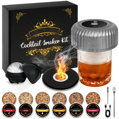 Whiskey Smoker Set with Handheld Torch - 6 Flavors of Wood Chips - Bourbon Whiskey Smoked Filter Cup Set, Old Fashioned Cocktail Smoked Set, Birthday Bourbon Whiskey Gift for Men, For Dad, Husband (Without Butane)