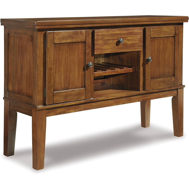 Buffet vintage avec support à vin, casier de rangement et tiroir, brun