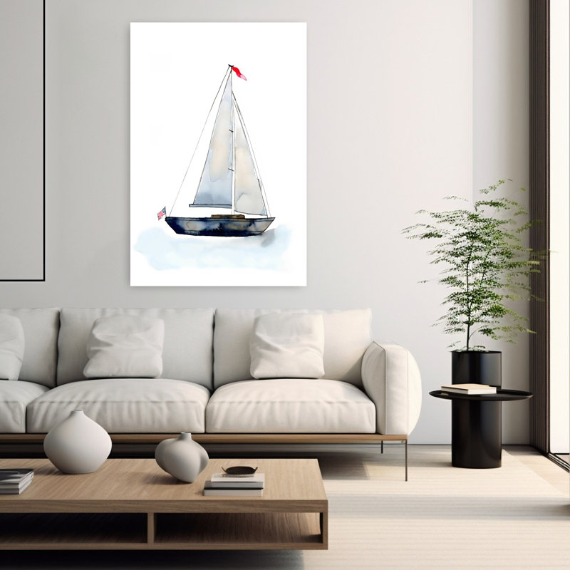 Voilier classique, contemporain, élégant, océan côtier, art mural, 60" H x 40" W