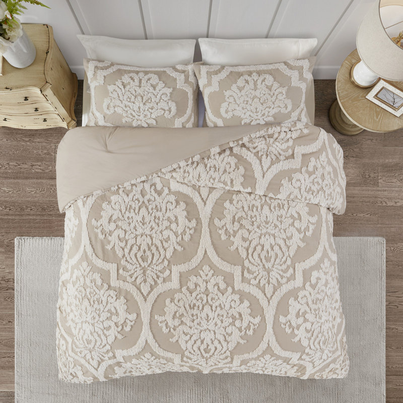 3 pièces d'édredon en chenille de coton très grand / très grand taupe, Édredon très grand + 2 taies décoratives, Taupe