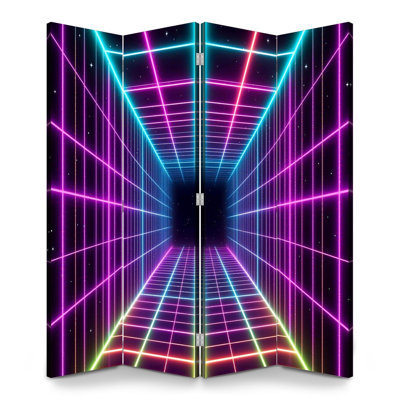 Paravent 4 panneaux paravent Royal Retro Futuristic Neon Grid Tunnel