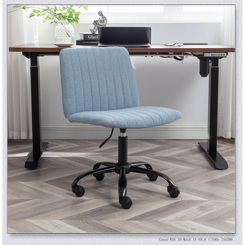 Chaise de bureau rembourrée en polyester, pivotante, réglable en hauteur, avec roulettes, Bleu