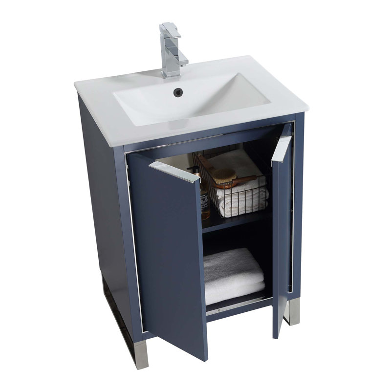24'' Single Bathroom Vanity Set, Chrome, Navy Blue