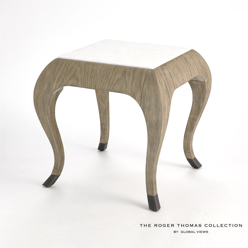 Paris Marble End Table, Grey Sandblasted Oak, White