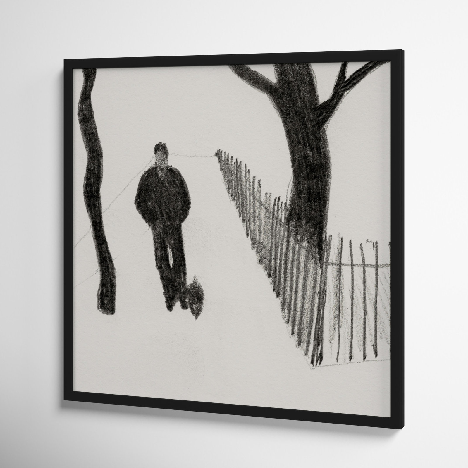 Walking the Dog Print by Simon Schneiderman, 30" H x 30" W x 1.25" D, Black