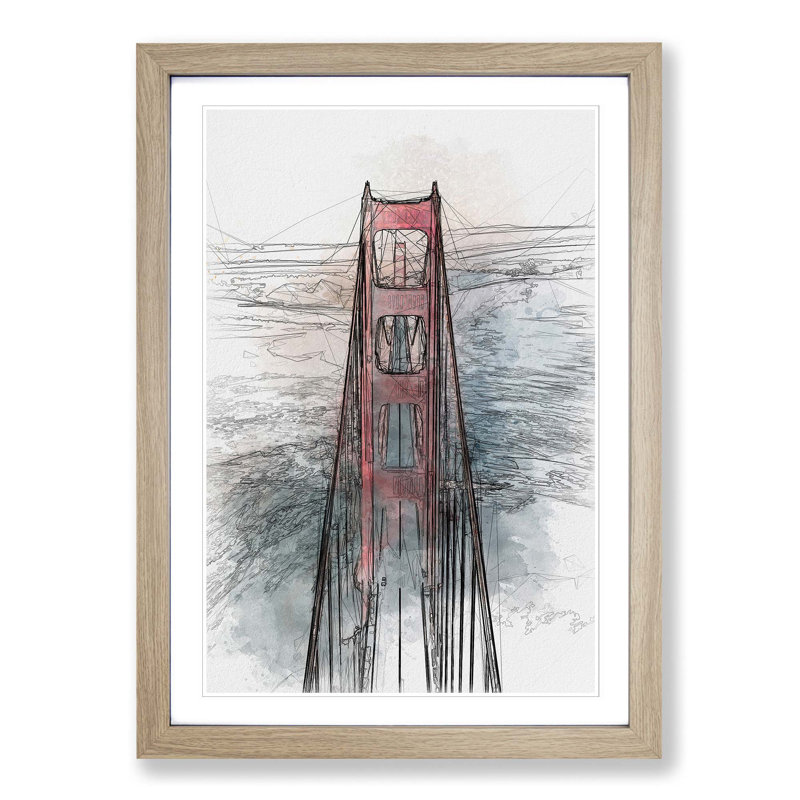 Through the Golden Gate Bridge in Abstract - Picture Frame Graphic Art Print, 91cm H x 60cm W x 2cm D, Oak