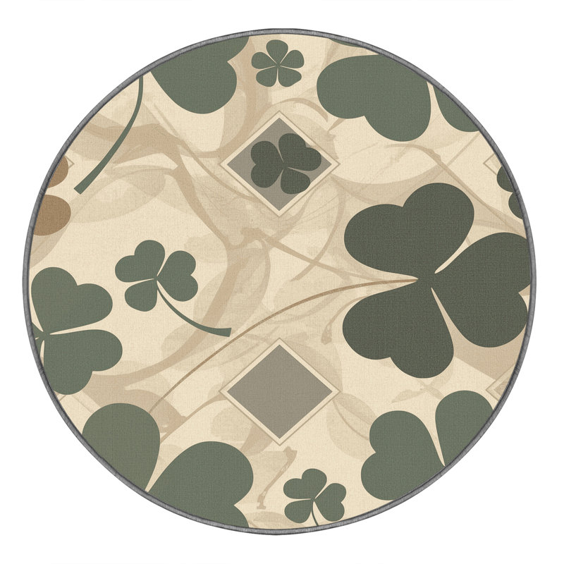 Machine Washable Parrilla Clover Preppy Geometric Rug in Brown – Gray Binding, 6' Round