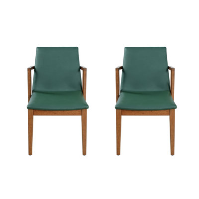 Mid-Century Modern Dining Chairs Set of 2 - PU Upholstered Armchairs with Rubber Wood Frame, 250lbs Capacity for Kitchen & Dining Room