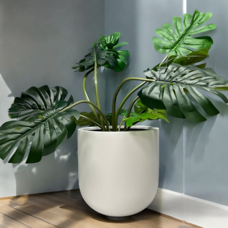 Jardinière ronde en fibre de verre H 19,5 po x l 19,5 po x P 19,5 po, Blanc, H 19,5 po x l 19,5 po x P 19,5 po