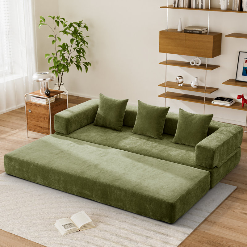 Canapé-lit pliant avec coussins Chenille, Vert