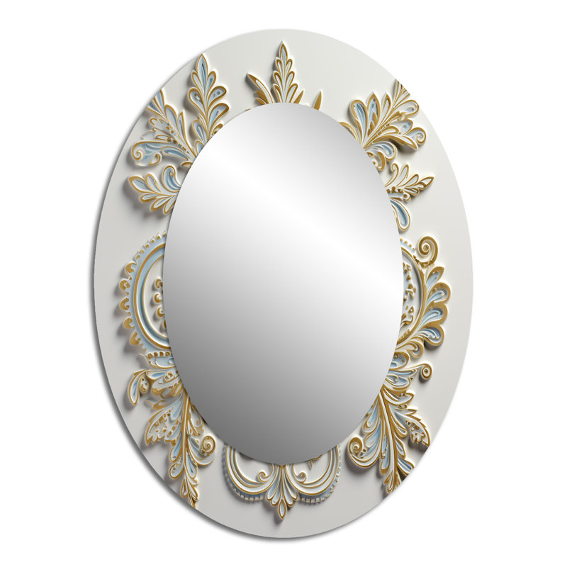 Arrangements floraux bohémiens blancs et bleus - miroir mural ovale blanc, 40 po x 30 po
