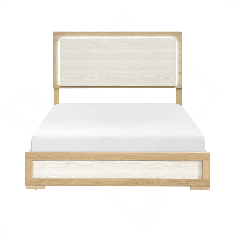 Mobilier de chambre à coucher contemporain en bois naturel avec tête de lit à panneau et tête de lit à DEL 1Pc
