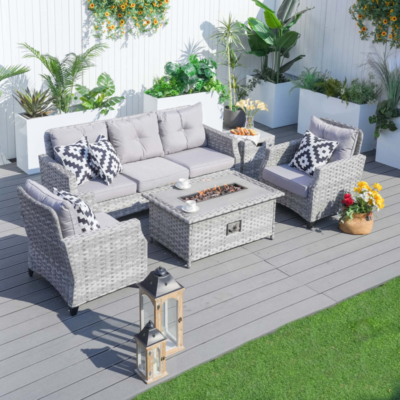 Wicker 5 - Person Patio Conversation Set with Cushions