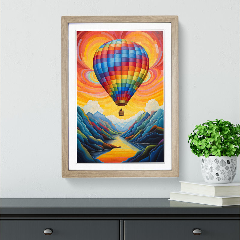 Hot Air Balloon Abstract Art - Framed Print, 46cm H x 34cm W x 2cm D, Oak Framed