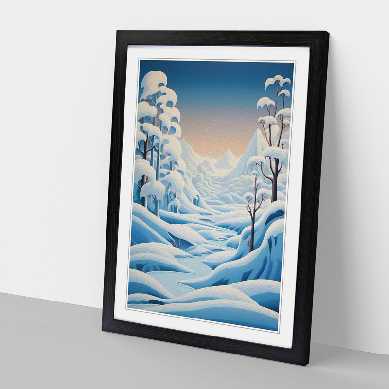 Winter Landscape Hard Edge - Single Picture Frame Print on Wood, Black, 46cm H x 34cm W x 2cm D