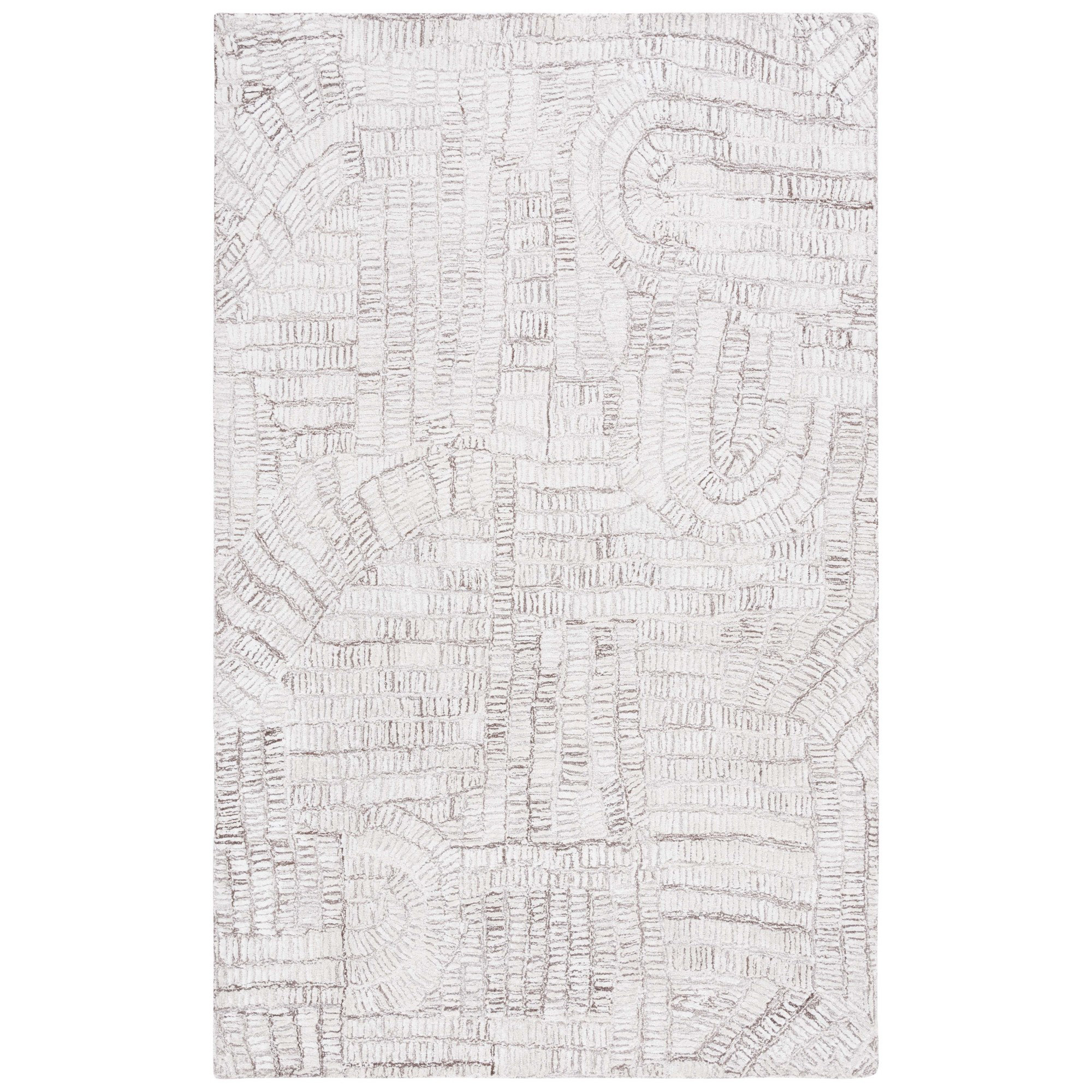 Ashwin Hand Tufted Ivory/Browm Rug, Rectangle 5' x 8'