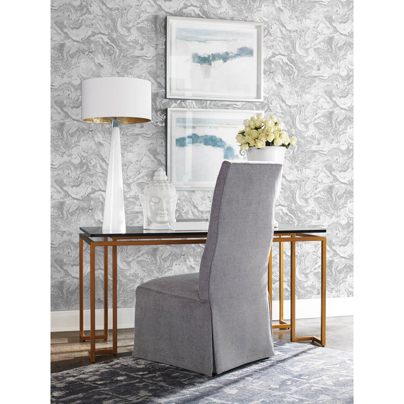 Luxe Haven Faux Marble 9' L x 27" W Smooth Peel and Stick Wallpaper Roll, Calcutta/Metallic Silver