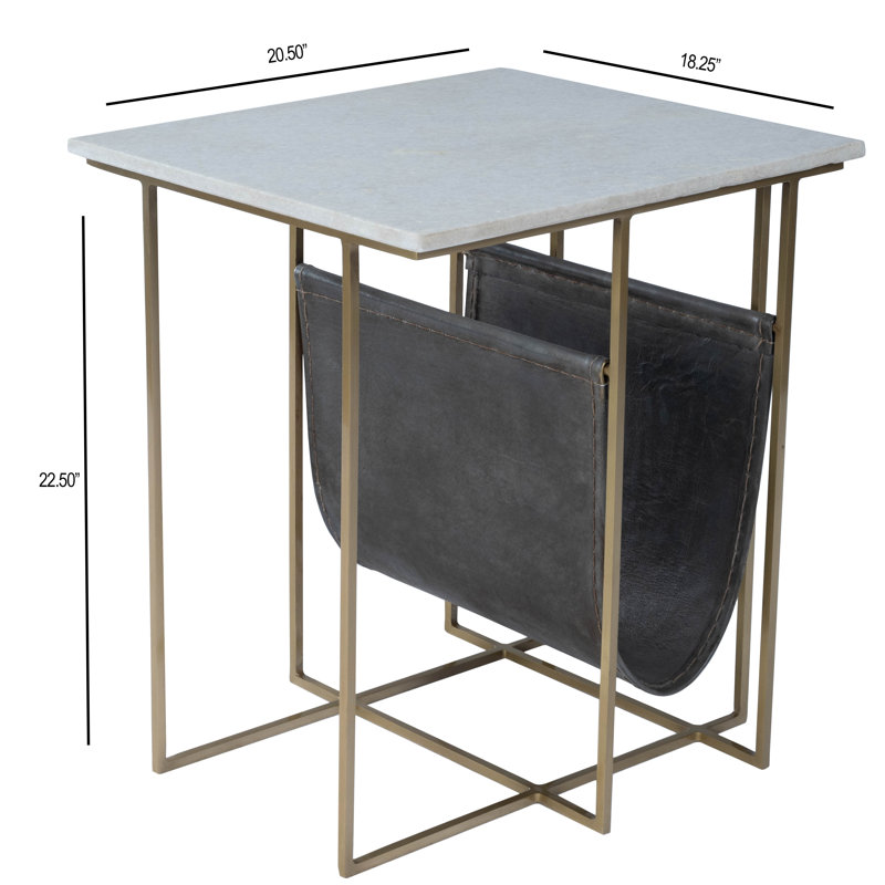 Stephanik Marble & Leather Magazine Side Table, Gray