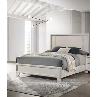 Contemporary 1pc Full Size Panel Bed Wooden Bedroom Furniture Beige Finish