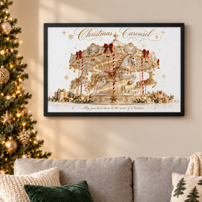 Art mural sur toile Golden Carousel avec chevaux blancs et boucles rouges