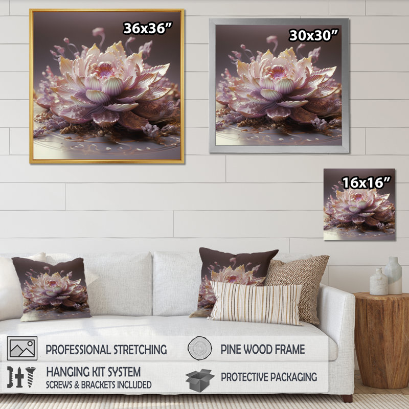 Lochlan " Blooming Magical Pink Lotus ", White Single Picture Framed, 36" H x 36" W x 1.5" D