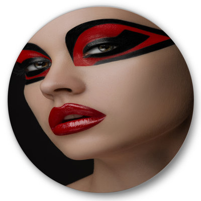 " Red Lips Black Makeup On The Eyes Of Mask Women " Painting Print