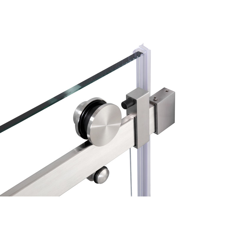Portes de douche coulissantes en verre sans cadre de 72 po de largeur x 76 po de hauteur avec verre trempé transparent de 3/8 po (10 mm), finition nickel brossé 