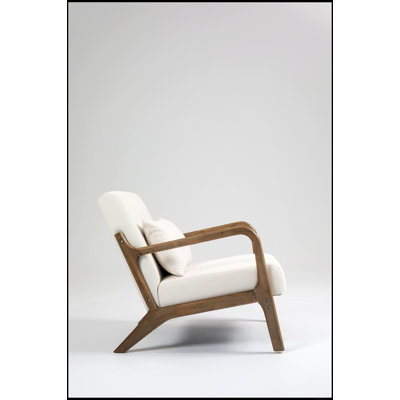 Mid Century Modern Accent Chair with Wood Frame, Upholstered Living Room Chairs with Waist Cushion for Comfort and Style