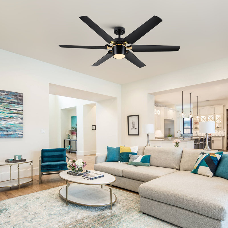 Modern 60'' Black and Gold Ceiling Fan with LED Light and Remote