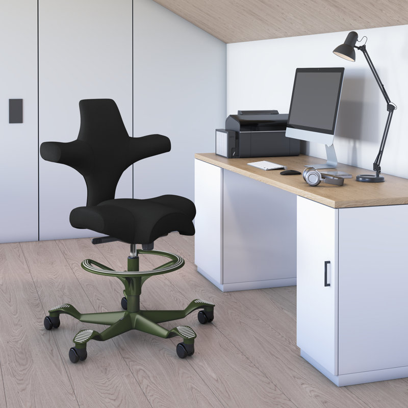 Fauteuil réglable en hauteur avec repose-pieds HœG Capisco, Vert, Noir