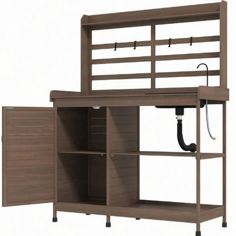 Banc de rempotage, banc de rempotage en bois avec rangement, évier, robinet d'eau