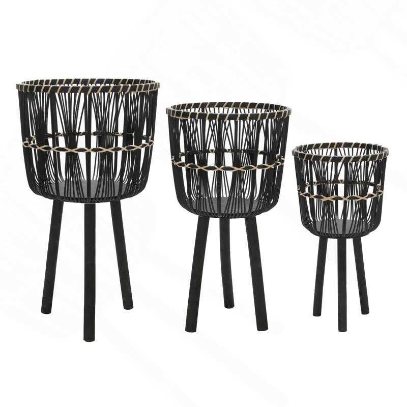 Jardinières en bambou S / 3 11/13/15 po, noir