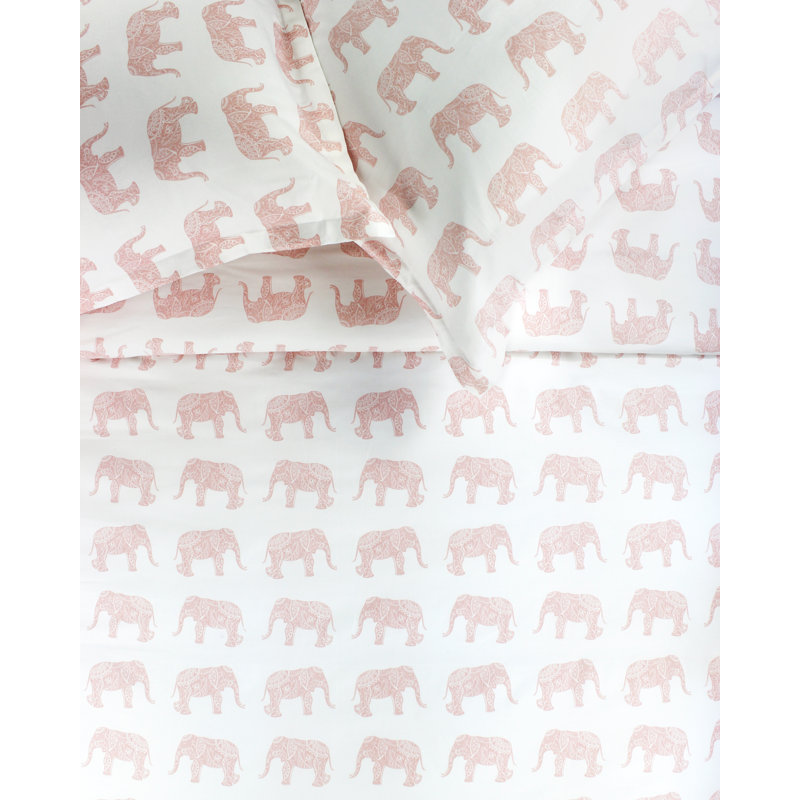 Elephant Animal Print Duvet Cover, Pink, Queen Duvet Cover + 2 Standard Shams
