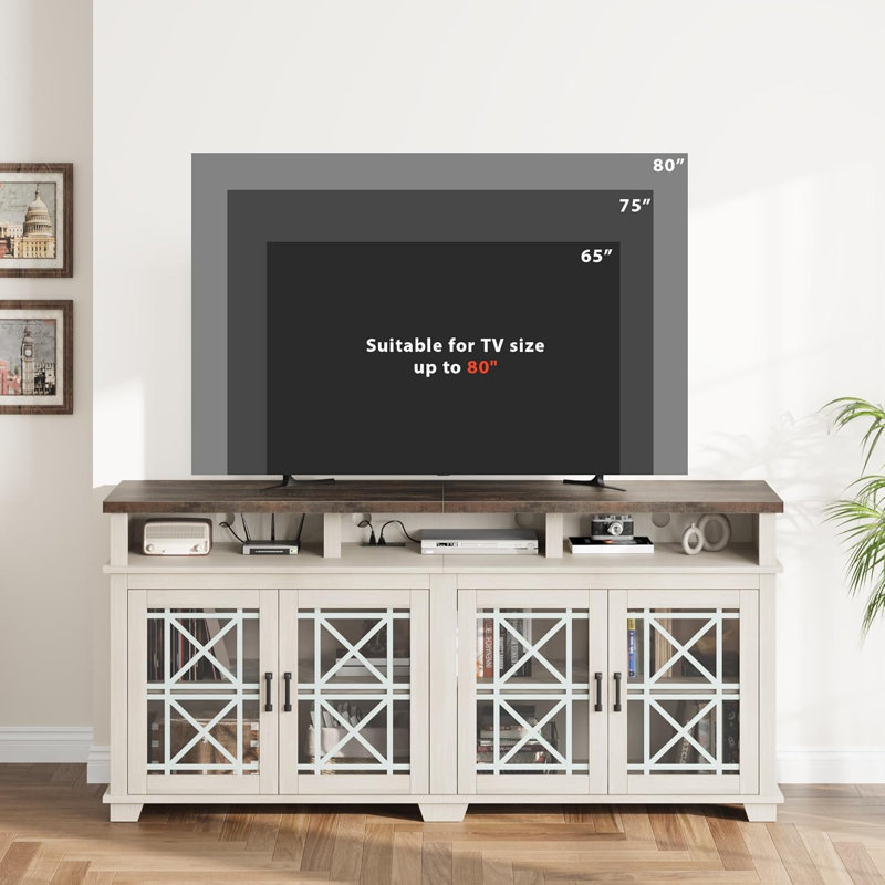 Meuble télé 71 po pour téléviseur de 78 po ou moins, meuble télé Mid-Century moderne avec lumières à DEL et rangement