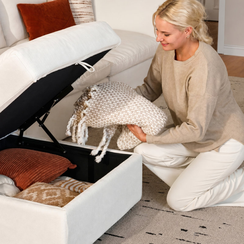 Causeuse modulaire 81,1 po, causeuse modulaire confortable, 2 sièges profonds et 2 repose-pieds avec rangement
