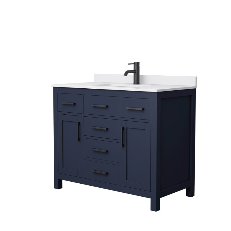 Beckett 42" Freestanding Single Bathroom Vanity with Cultured Marble Top, Dark Blue, White Cultured Marble, Matte Black