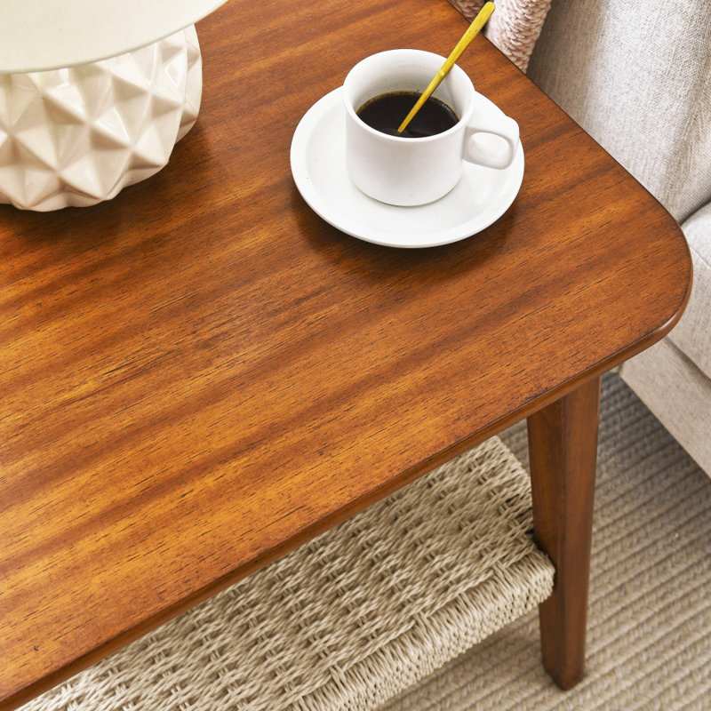 Table de bout en noyer avec tablette tissée Table de chevet H 23 po x P 23 po x l 23 po, Noyer