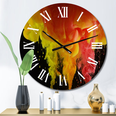 Red and Yellow and Liquid ink Art - Modern Wall Clock