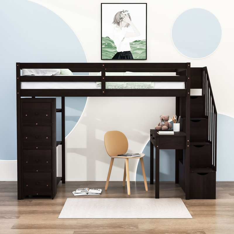Graesen Kids Twin Loft Bed with Drawers, Espresso